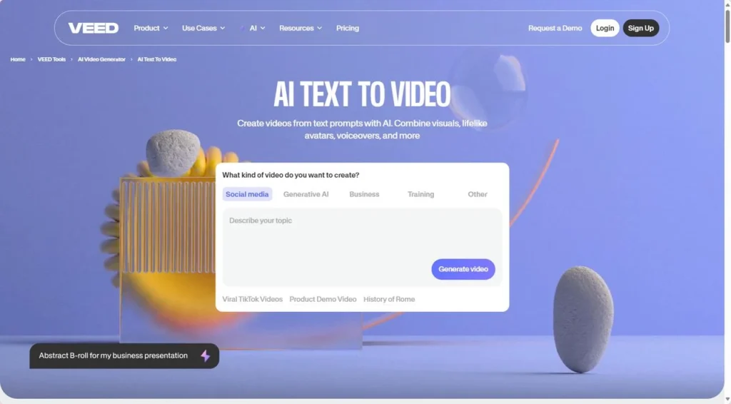 Free AI Video Generator 4 faceless video veed ai text 2 video
